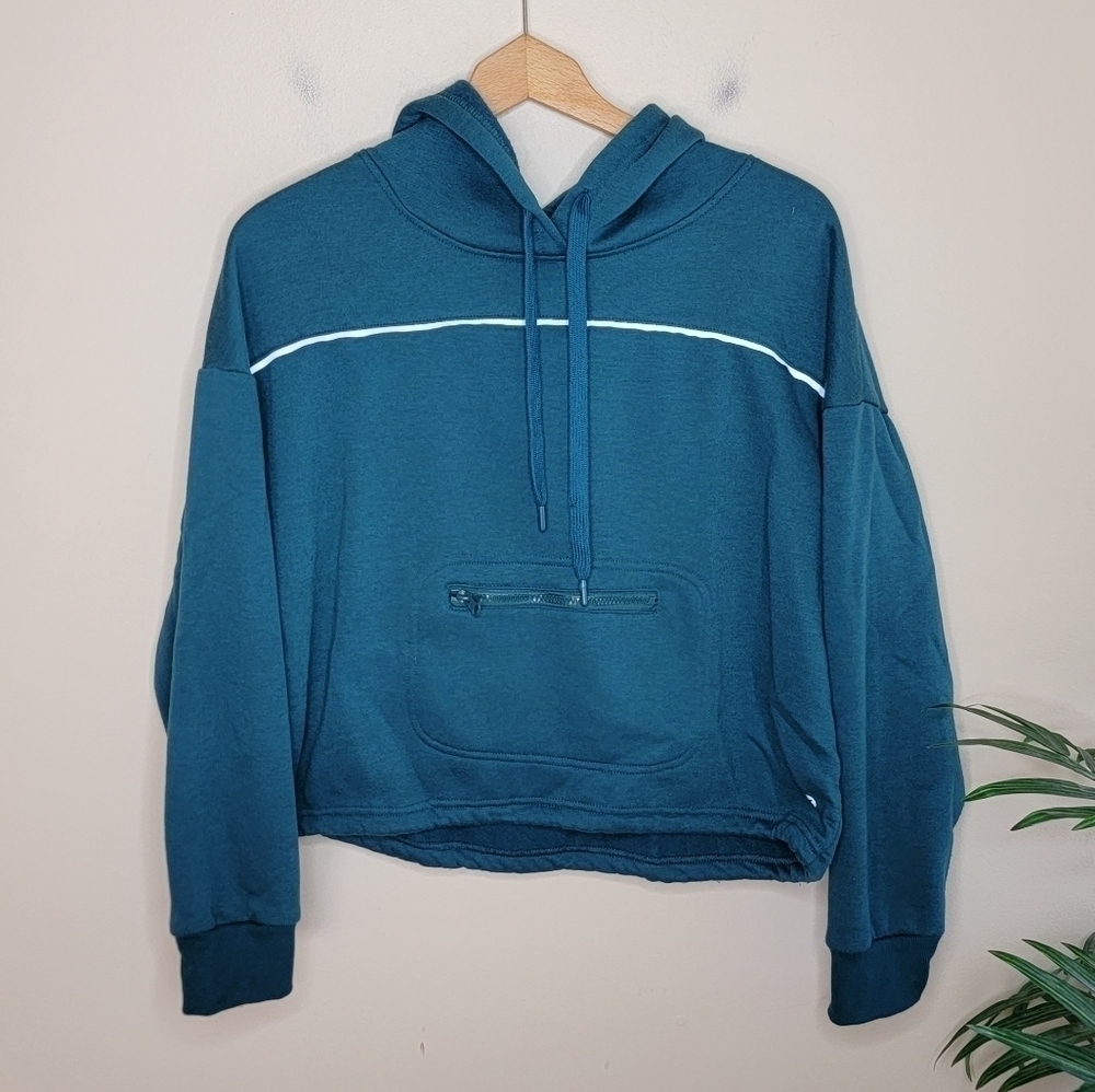 RBX Teal Cropped Hooded Sweatshirt with Cinch Hem Size Medium